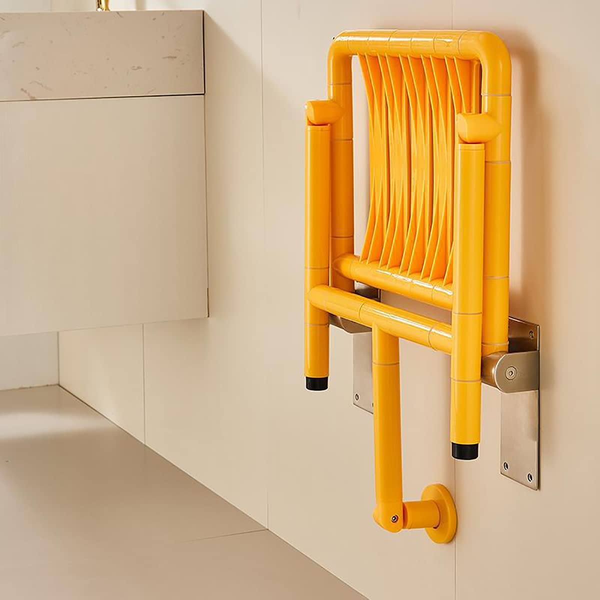 Silla de Ducha Plegable con reposabrazos, Asiento de Ducha montado en la Pared, Seguridad, Antideslizante, pasamanos sin barreras for discapacitados, for Ducha Interior, Adultos, Ancianos (Color : Ye