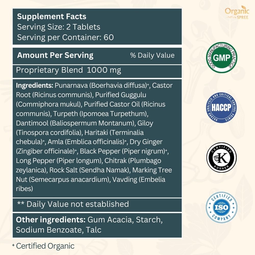 ORGANIC SPREE Punarnavadi Guggulu 120 Tablets - Supports Healthy Fluid Balance* - GMP Certified Ayurvedic Formulation - Certified and Vegetarian — Amazon image 4