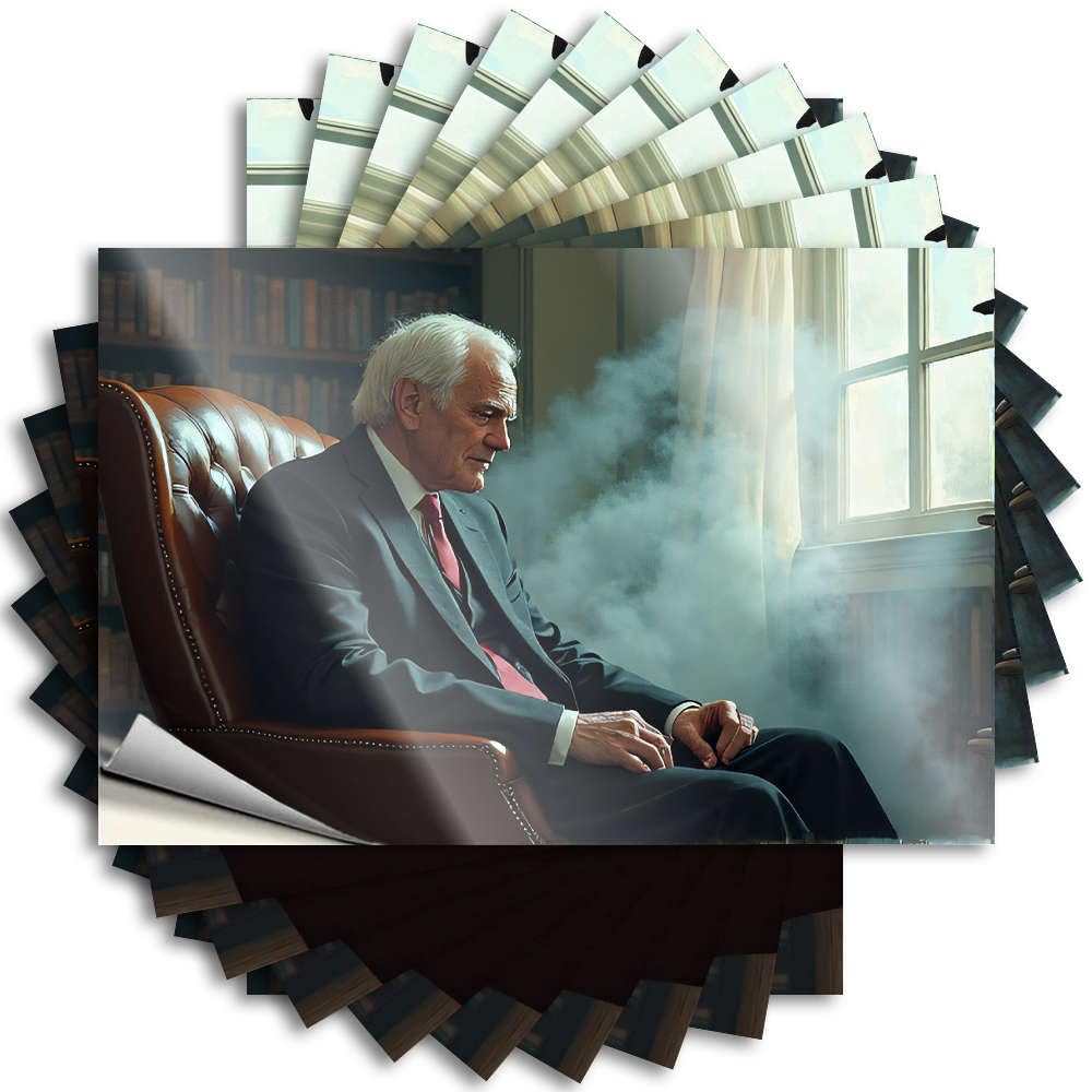 A Man in A Suit Sits in an Armchair with Smoke Rising Beside Him. Saying Stuff for Bedroom | Personalized Hat Removable Decal Pack(12X18CM)