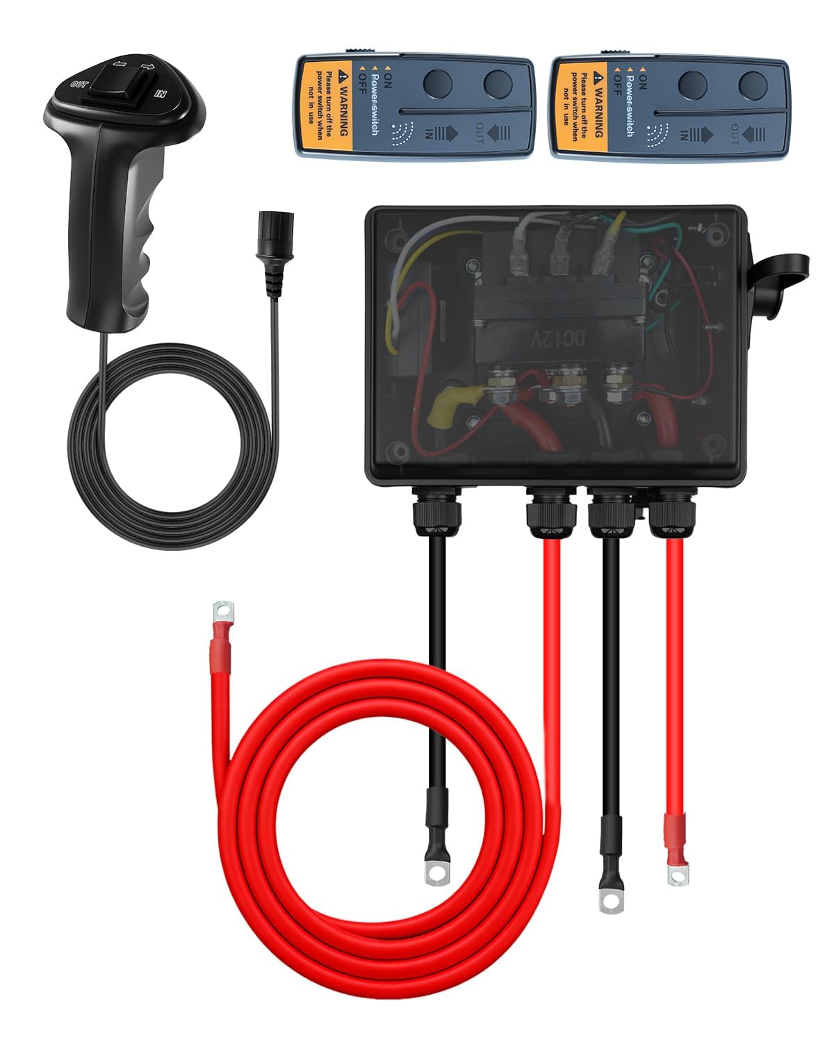Winden-Magnetschütz-Relais-Set, 12 V, 500 A, Seilwinde, Fernbedienung mit wasserdichter Box, Dual-Fernbedienung, passend für 3628 kg - 7,711 kg ATV, UTV, Jeep-Anhängerwinden, vorverdrahtet