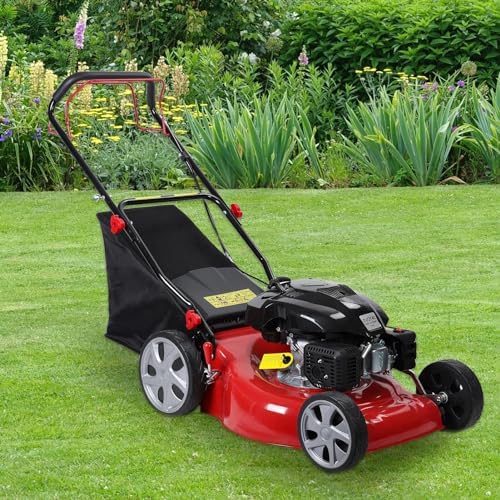 Lawn Mower Yard Machine That Will Change Your Mowing Experience Forever 1 Self Propelled Gas Lawn Mower,20 Inch Lawn Machine Adjustable Length 141cc Gas Engine Mower Ergonomic Handle 2850rpm Walk Behind Mower with 50L Grass Tank High Rear Wheel for Lawn Care Red