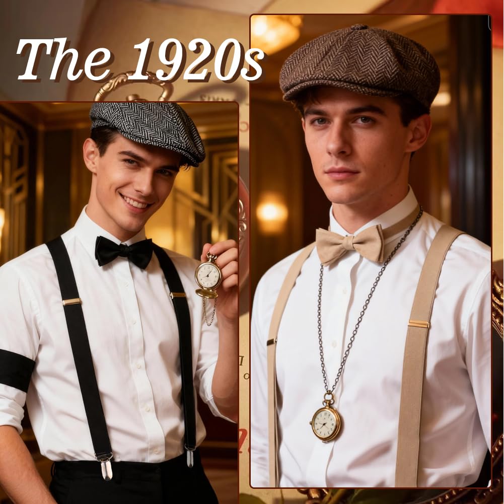 AffeGifts 1920s Accessories for Men 3pcs, Great Gatsby Costume Men Include Gangster Hat, Suspender - Image 2