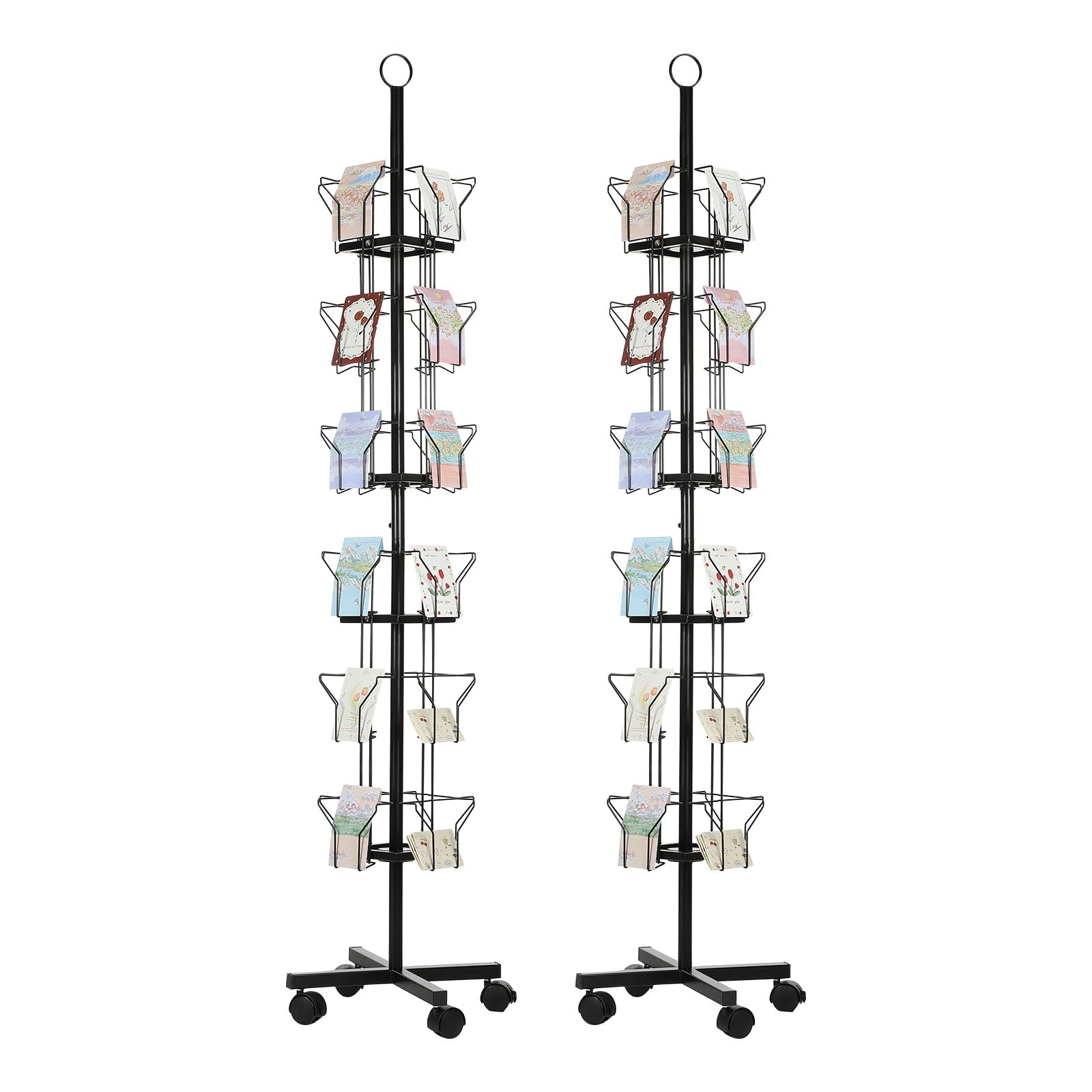PATIKIL 2Pack 6 Tier Rotating Greeting Card Rack, Metal Spinning Greeting Card Display Stand Portable Postcard Rack Holder Organizer for Postcard Sticker Photo Desk Book Stamp, Black