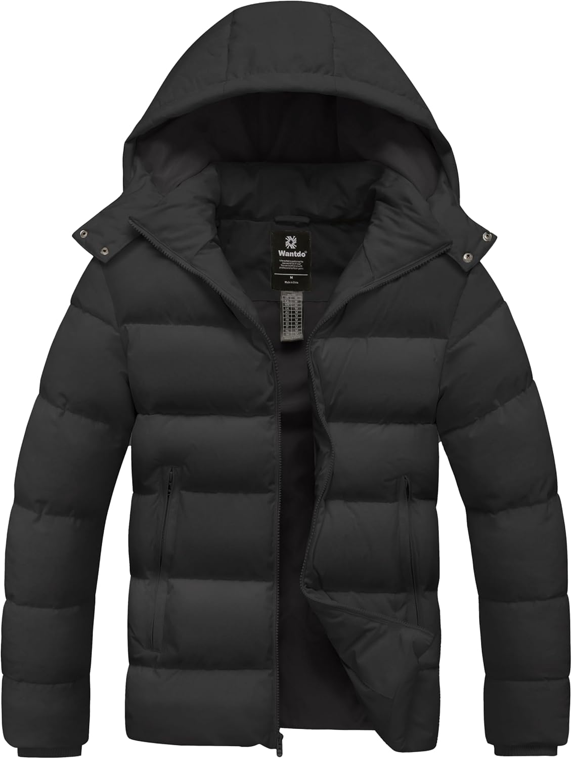 wantdo Men's Waterproof Puffer Jacket Warm Winter Coat Thicken Parka Jacket with Removable Hood (Regular and Big Size)