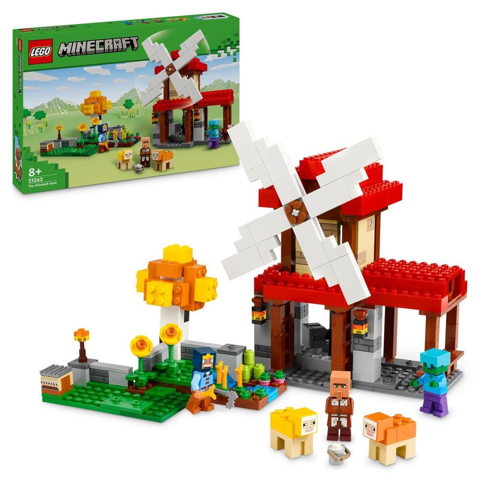 Minecraft The Windmill Farm Building Toy for 8 Plus Year Old Boys & Girls, Set with Characters, Animal Figures and a Zombie, Gamer Gifts for Kids 21262
