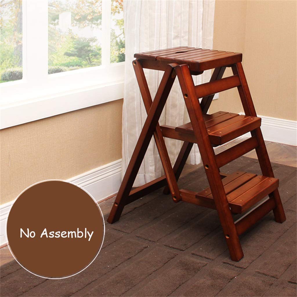 Escabeau 3 Marches Bois Pliable – Tabouret Échelle Antidérapant 150 Kg, Pour Cuisine, Bibliothèque, Camping Intérieur Extérieur