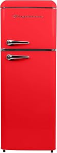 Frigidaire EFR756-RED EFR756, 2 Door Apartment Size Retro Refrigerator with Top Freezer, Chrome Handles, 7.5 cu ft, Red