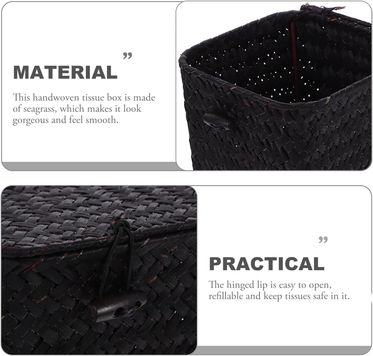 DECHOUS Woven Storage Box with Lid Straw Braid Tissue Holder for Desk Bathroom Kitchen Dorm Office 4.33 X 3.54 X 3.54 in for Small Item Storage image 5