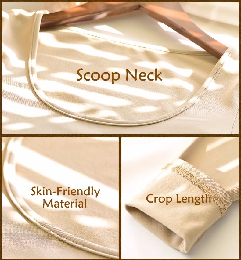 Women's Top Scoop Neck Thermal Underwear Shirts Soft Long Sleeve Slim Fit T Shirt Base Layer(White,XXL) - Image 4