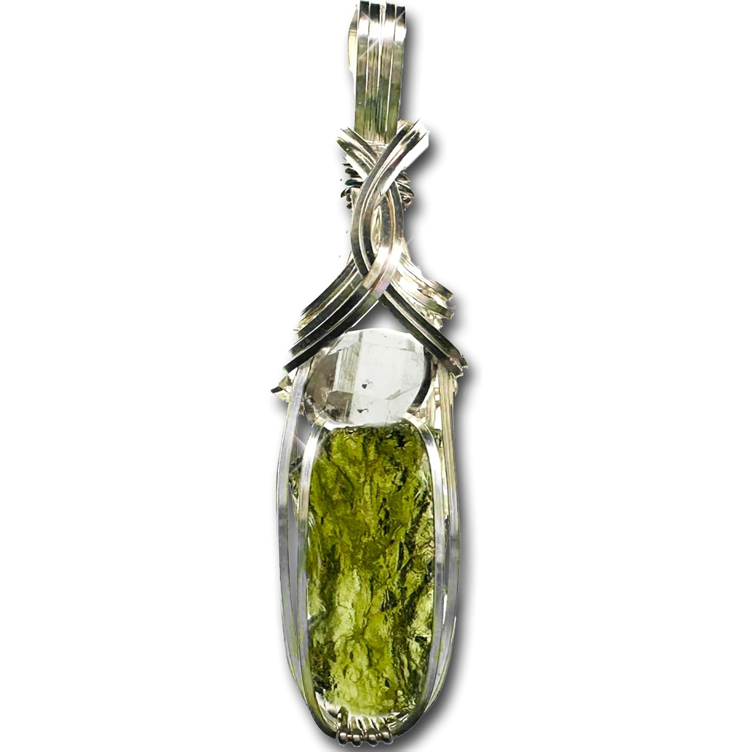 Genuine Moldavite Necklace Pendant with Herkimer Diamond