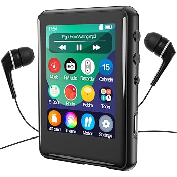 MP3 Player Bluetooth 5.3 16GB Full Touch Screen Kids Portable Music Device with Speaker FM Radio E-Book Built-in Micro SD Card Slot + Earphone