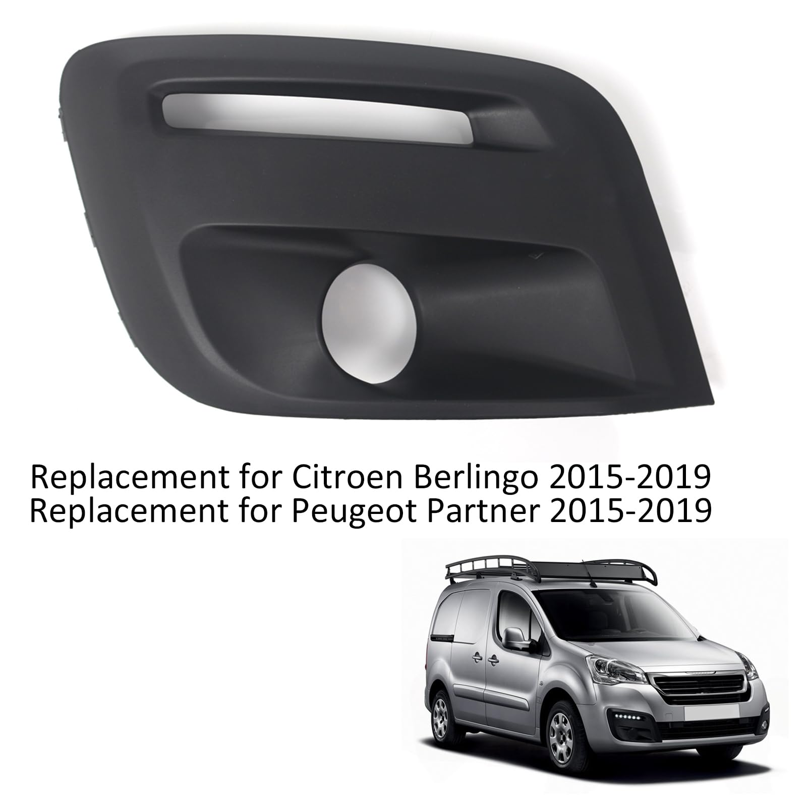 Shkalacar Grille de Ventilation de Pare-Chocs,Grille de Feu Antibrouillard de Pare-Chocs Avant de Remplacement côté Droite Compatible avec Citroën Berlingo Peugeot Partner 2015-2019