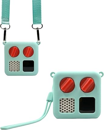 Upgraded Silicone Case with Shoulder Strap for Yoto Mini Adventure Jacket Yoto Accessories Protective Silicone Cover with Wrist Lanyard, Mint