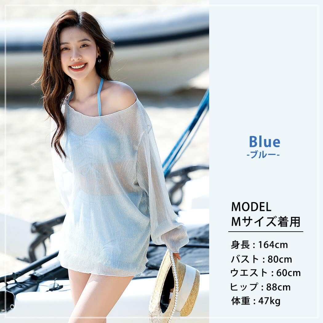 [Teddy] 水着 レディース ビキニ 3点セット 体型カバー シースルートップス フリルショートパンツ hys2809