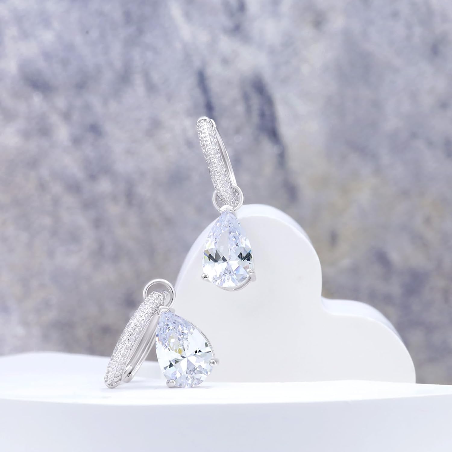 Sterling Silver Dangle Hoop Earrings for Women Hypoallergenic Cubic Zirconia Teardrop Earrings Sparkle Loop Dangling Earring Fashion Jewelry Gifts for Her Wife Mom - Image 5