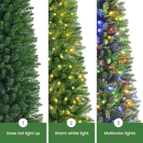 SHareconn 7.5ft Premium Prelit Artificial Hinged Slim Pencil Christmas Tree with Remote Control, 310 Warm White & Multi-Color Lights, Full Branch Tips, First Choice Decorations for Xmas, 7.5 FT, Green by SHareconn - Image 5