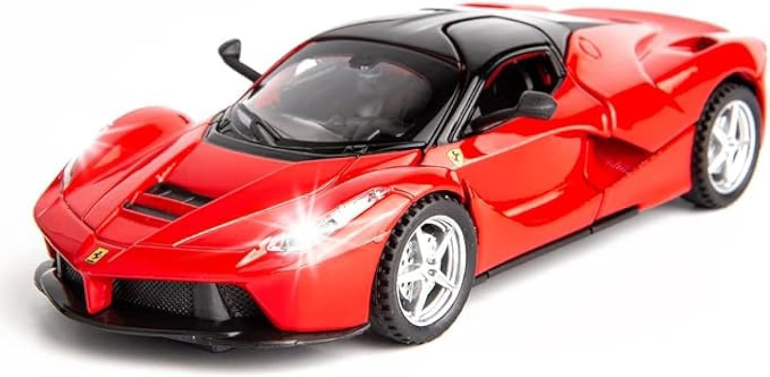 1/32 Farrari Race Model Car and LaFerrari Toy Car, Pull Back Vehicle Alloy Diecast Model, Openable Doors, Collectible Gift Cars for Kids Ages 3-8 (Red)