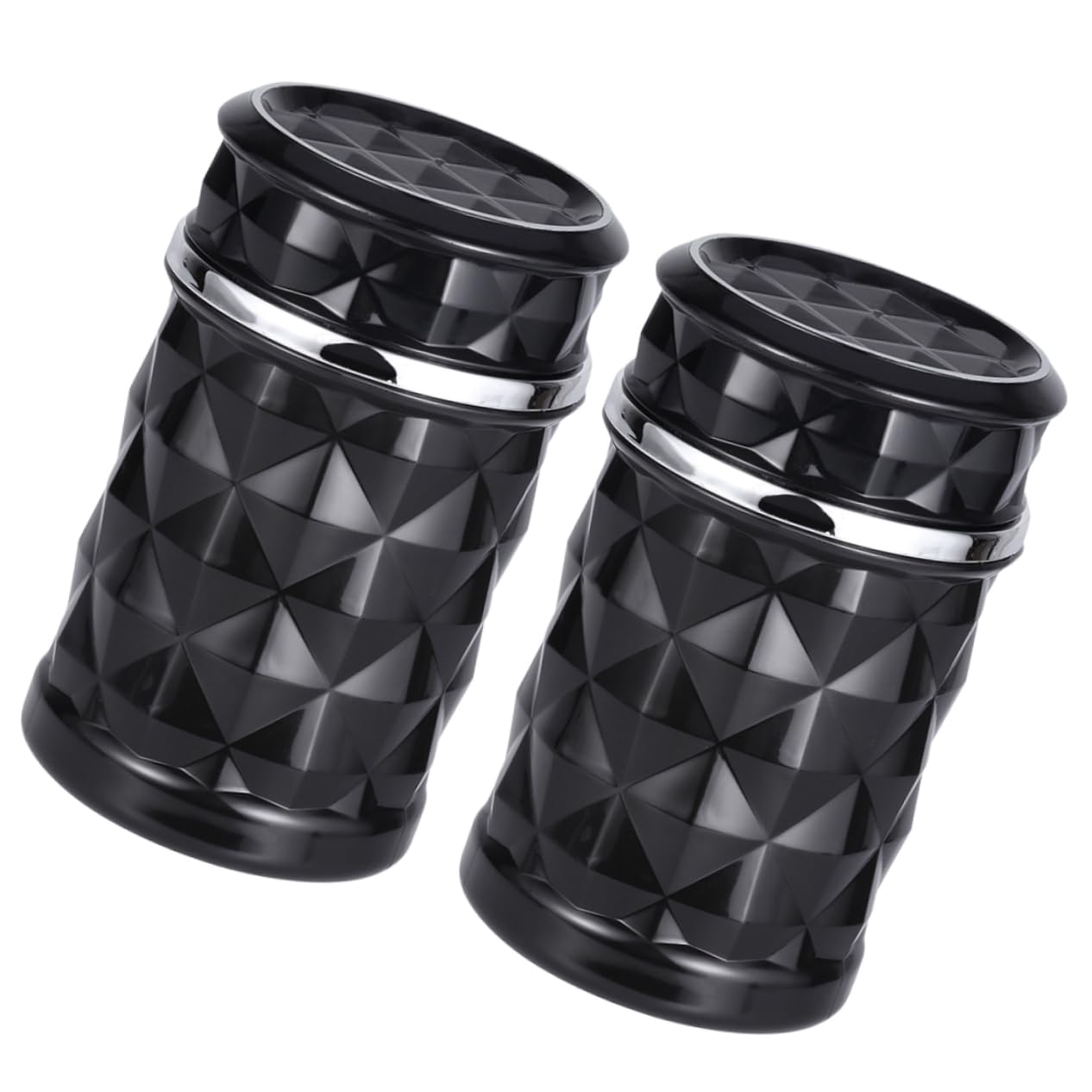 BRIGHTFUFU 2Pcs Portable Car Ashtray with Lid Smokeless Non Slip Ashtray Holder Creative Trash Bin with LED Light for Safe Use at Night Durable and Easy to Clean Black