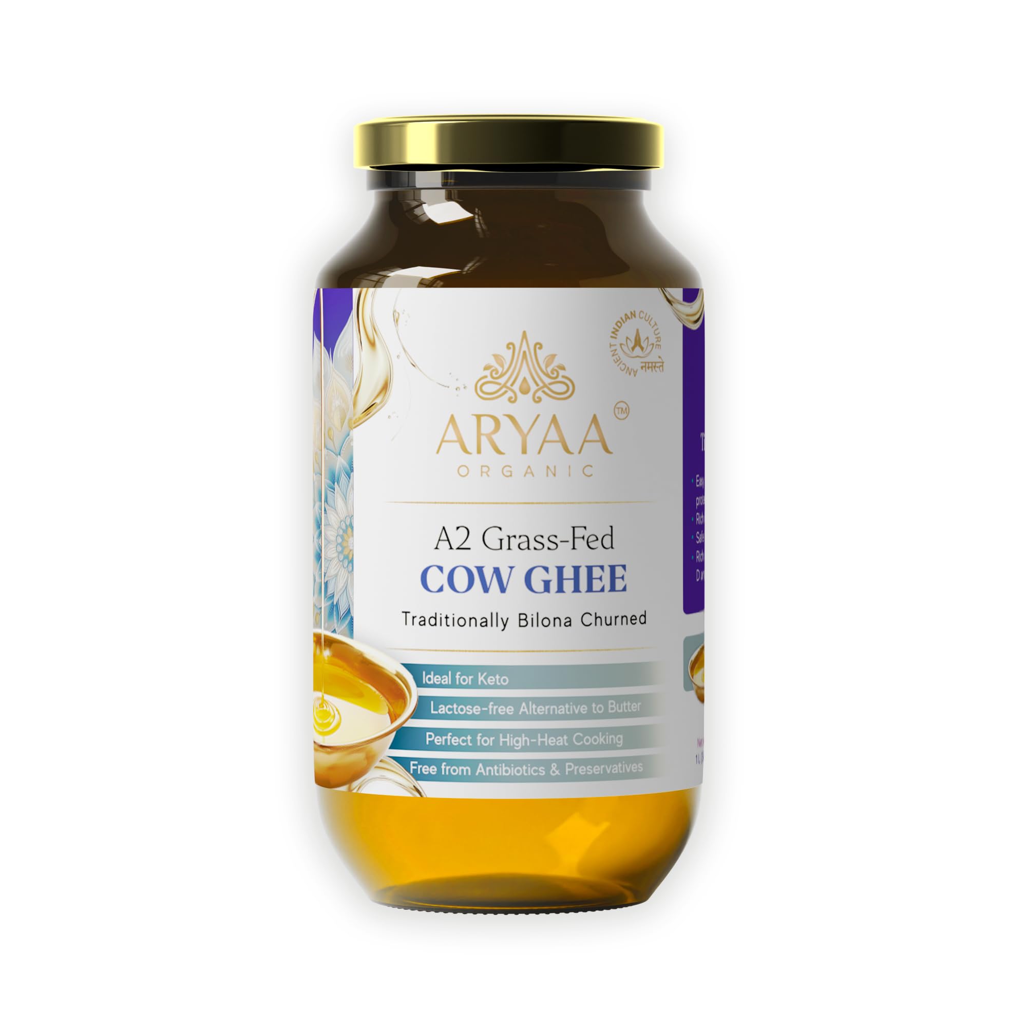Aryaa Organic A2 Ghee | Grass-fed Cow Ghee, Bilona Method |1Liter (34 fl oz) | Premium Ayurvedic Elixir | Lactose-free, Non-GMO, Keto-Friendly, Gluten-Free, Hormone-Free, Additive Free