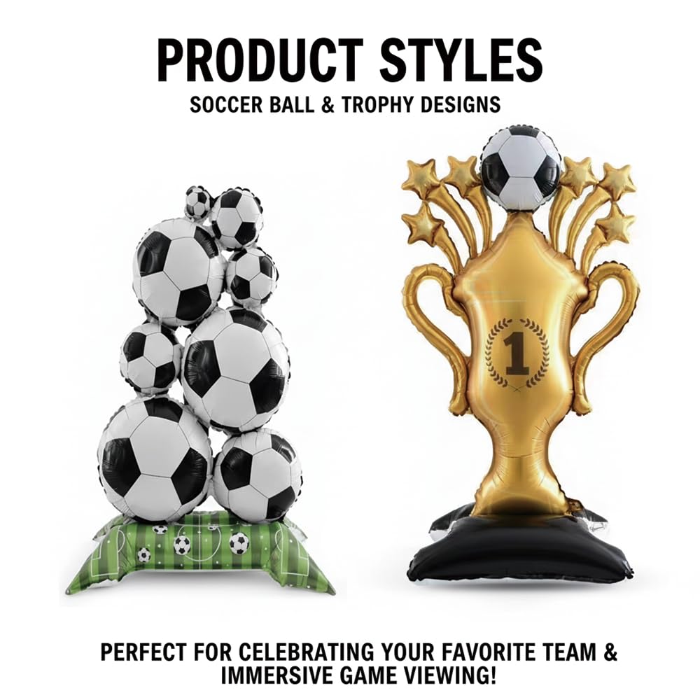 2 Pack Giant Soccer Trophy and Ball Balloons Set, Gold Championship Trophy and Soccer Ball Stack Decorations - Image 3