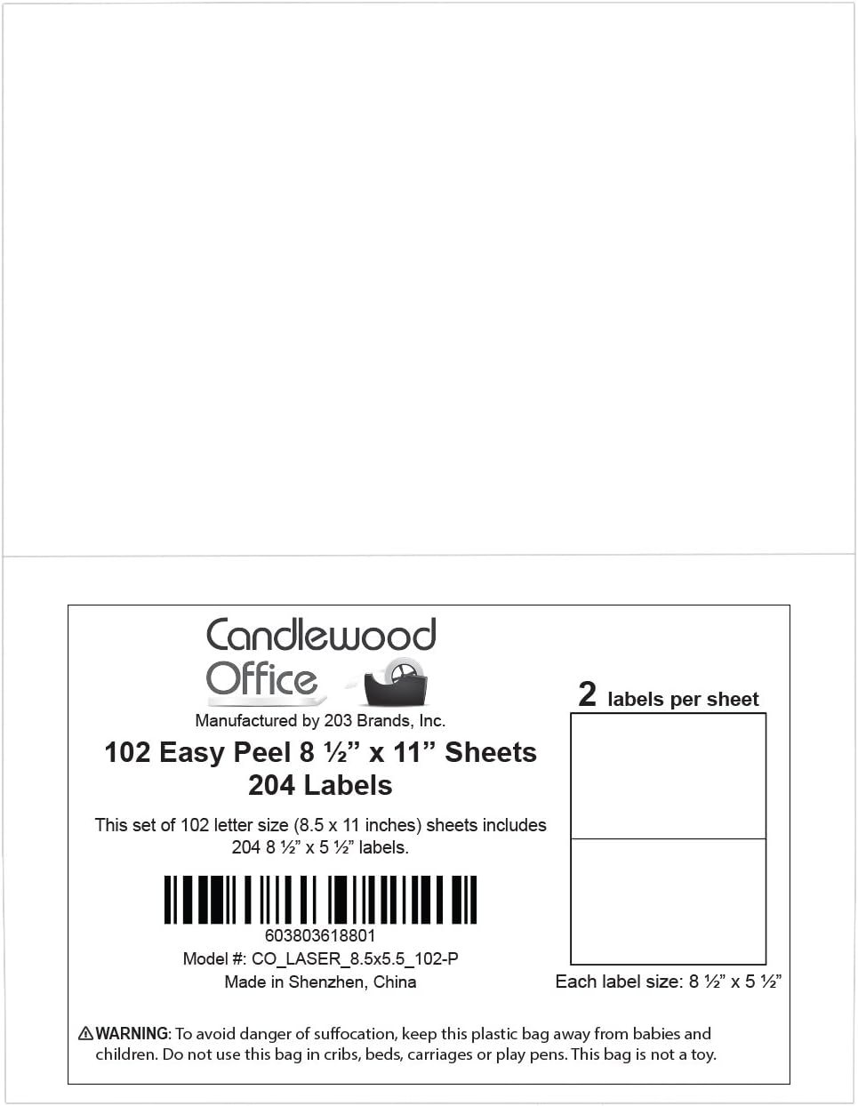 204 Half Sheet (2up) Labels for Laser & Inkjet Printers