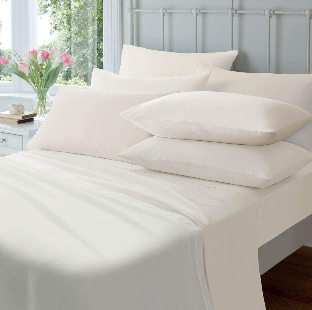 Olivia Rocco Cream Flannelette Flat Sheet Soft Brushed Cotton Bed Sheets, King