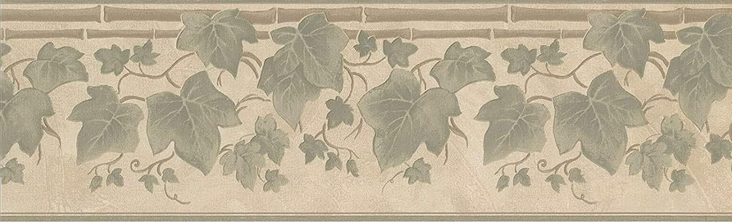 CONCORD WALLCOVERINGS ™ Wallpaper Border Vintage Pattern Grape Leaves for Living Room Dining Area Cottage, Green Cream Brown, 15 ft by 7 in 93384