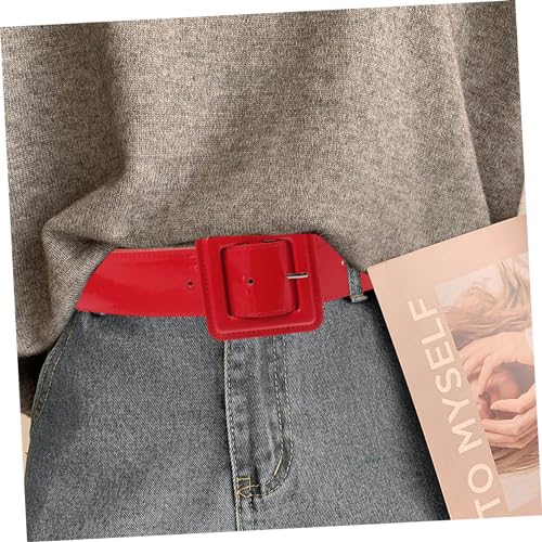 Healifty Vintage PU Wide Waist Belt for Women Decorative Sturdy Dress Belt with Square Buckle Classic Western Style for Jeans Weddings Parties and Formal Events Red4