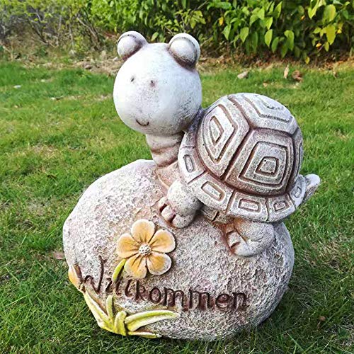 Statue de tortue de jardin et panneau bienvenue en résine - 3