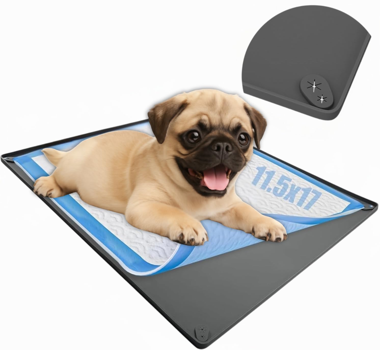 Skywin Pee Pad Halter Klein für 29,1 x 43,2 cm Trainingspads - Leicht zu reinigen und aufzubewahren Hund Welpen Pad Halter - Silikon Wee Wee Pad Halter, Kein Verschütten Puppy Pad Halter (Grau)