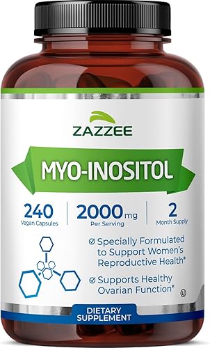 Zazzee Cápsulas de mio-inositol, 2000 mg por porción, 240 cápsulas veganas, dosis ideal para proporción 401, Kosher, 100% vegetariano, equilibrio