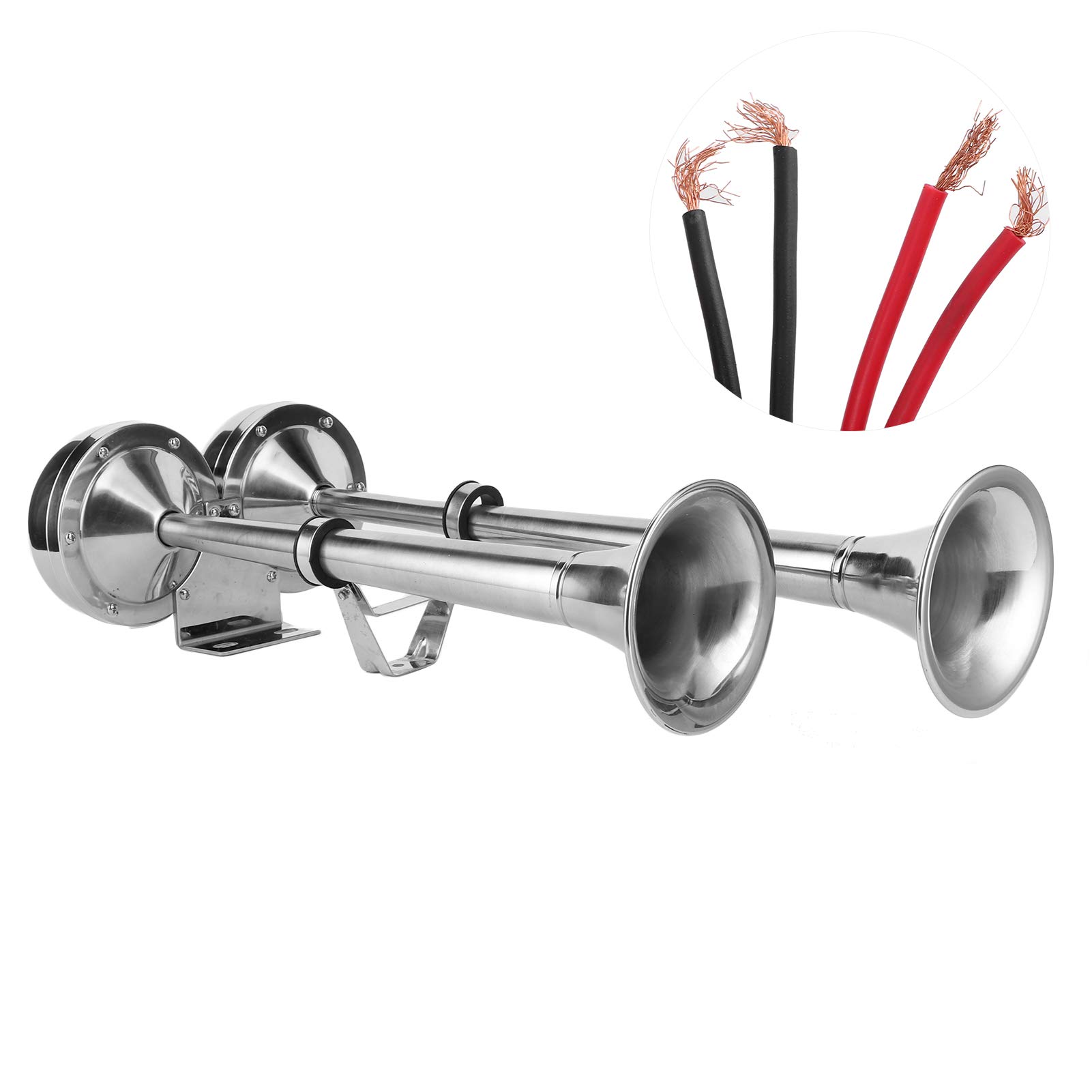 Bocina de Aire de Doble Trompeta de 12 V Sirena Eléctrica de Trompeta de Coche Sirena Pulida de Acero Inoxidable 304 para Barcos Marinos RV SUV Camión