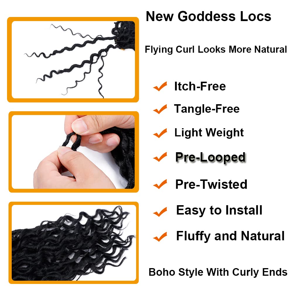 Goddess Locs Crochet Hair Crochet Hair for Women 22 Inch 7 Pack Faux Locs Crochet Hair with Curly Ends Pre Looped Synthetic Hair Extension (1B#)