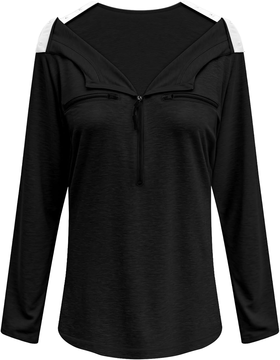 Chemo Port Shirts for Women Long Sleeve Post-Surgery Recovery with 2 Side Snaps Shoulder Surgery & Dialysis Recovery Shirts