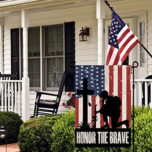 Crowned Beauty Memorial Day American Soldier Cross Garden Flag 12X18 Inch Double Sided 4Th Of July Patrioctic Honor The Brave Independence Outside Yard Decor #TOP2