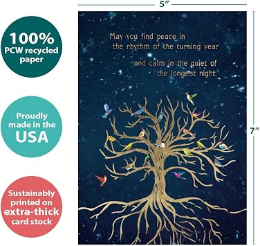 Tree-Free Greetings - Winter Solstice Greeting Cards - Artful Designs - 16 Cards + Matching Envelopes - Made in USA - 100% Recycled Paper - 5