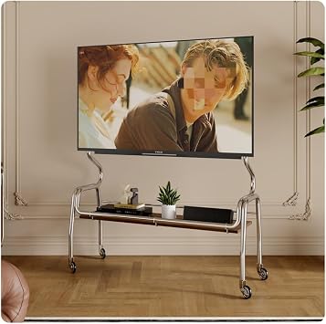 Mobile TV Cart for 32-85 Inch Rolling Portable TV Max 50kg Height Adjustable Shelf Rolling Floor Stand for Office/Living Room/Bedroom Universal Floor TV StandStainless SteelHeight+Casters,90