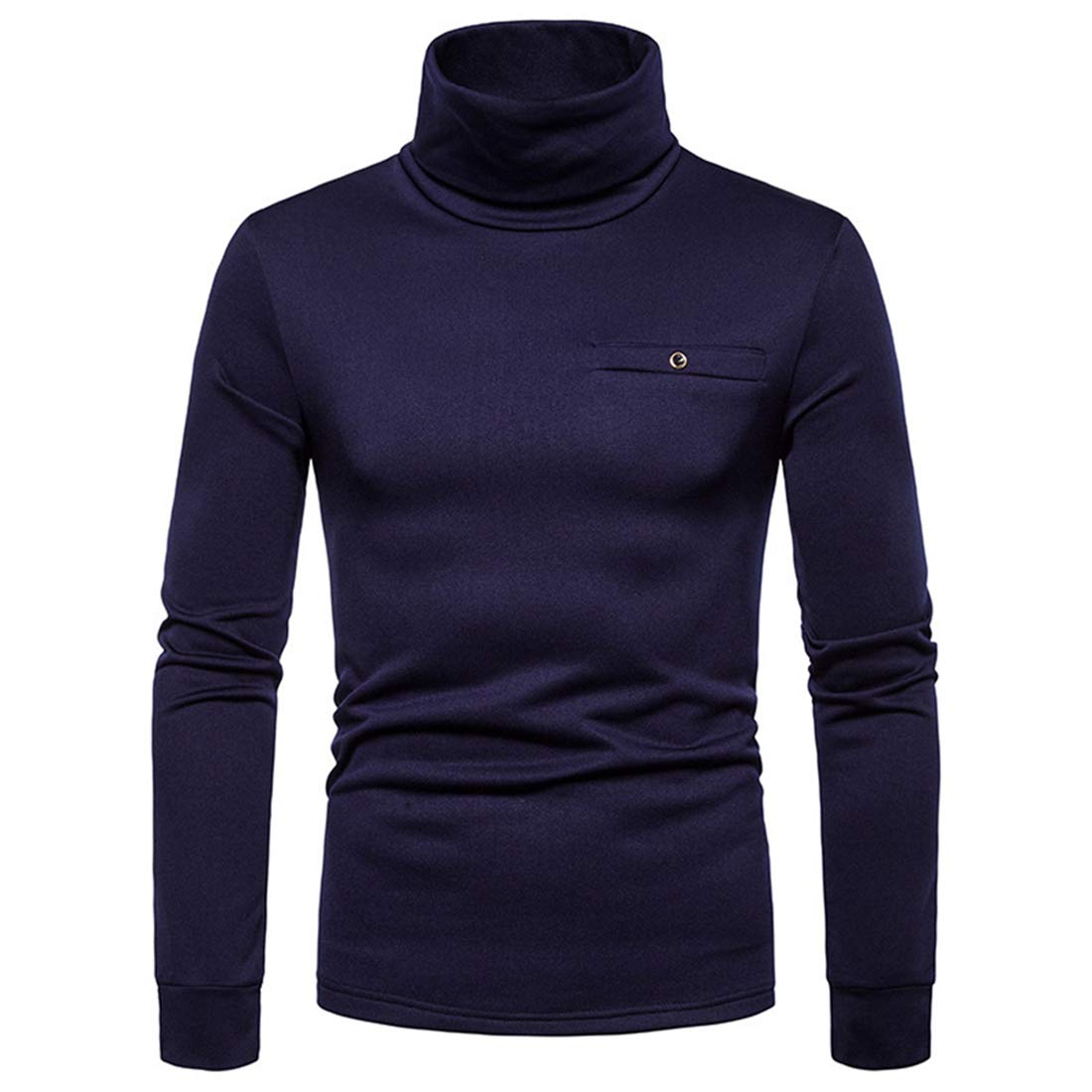 Mens Pullovers Long-Sleeve High Neck Plain-Colored Pullovers Slim Fit Spring and Autumn Comfortable Business Casual All-Match Tops Classic Soft Sweatshirt