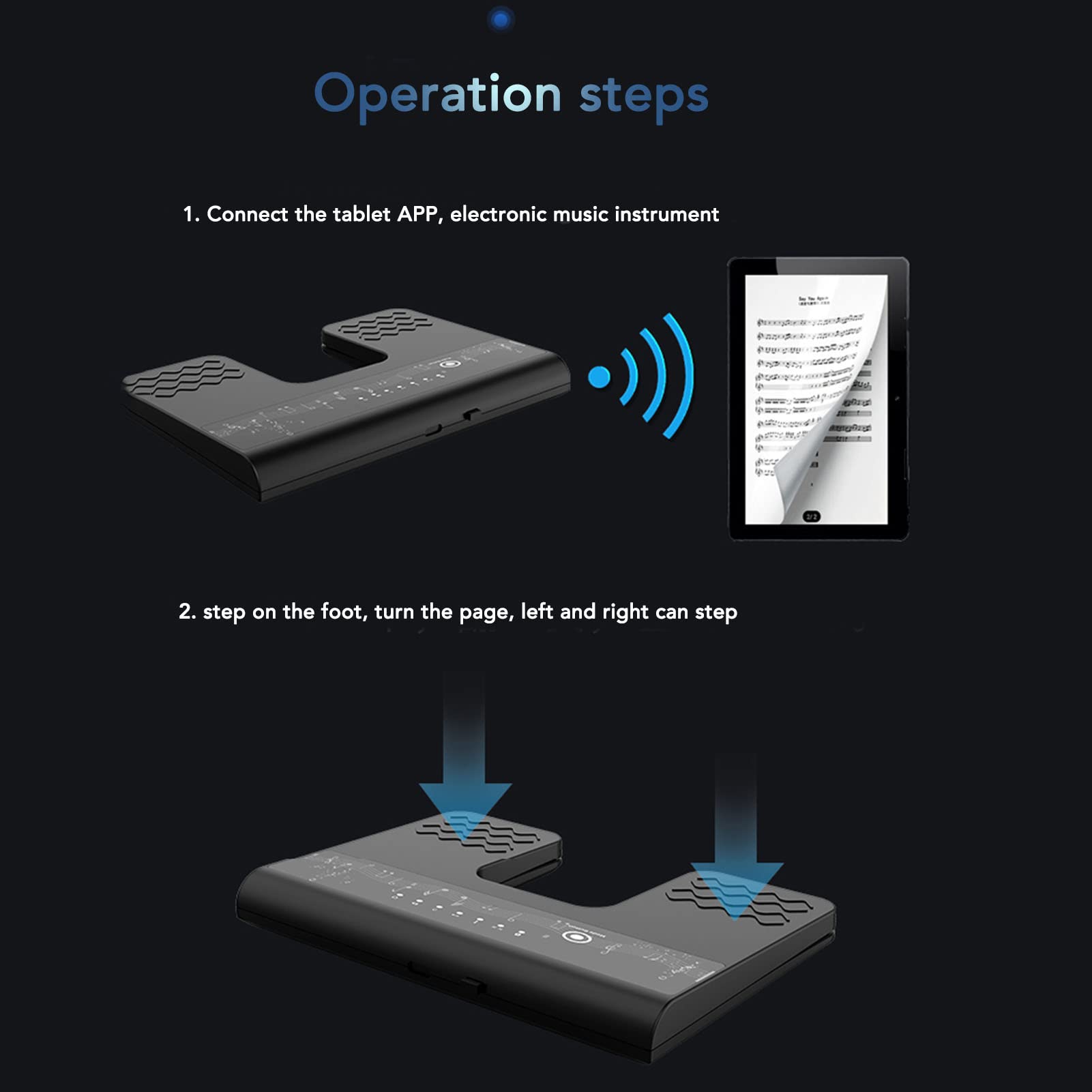 Wireless Page Turner Pedal, Portable Bluetooth Rechargeable Foot Pedal Silent Music Page Turner with 5 Common Functions - Image 2