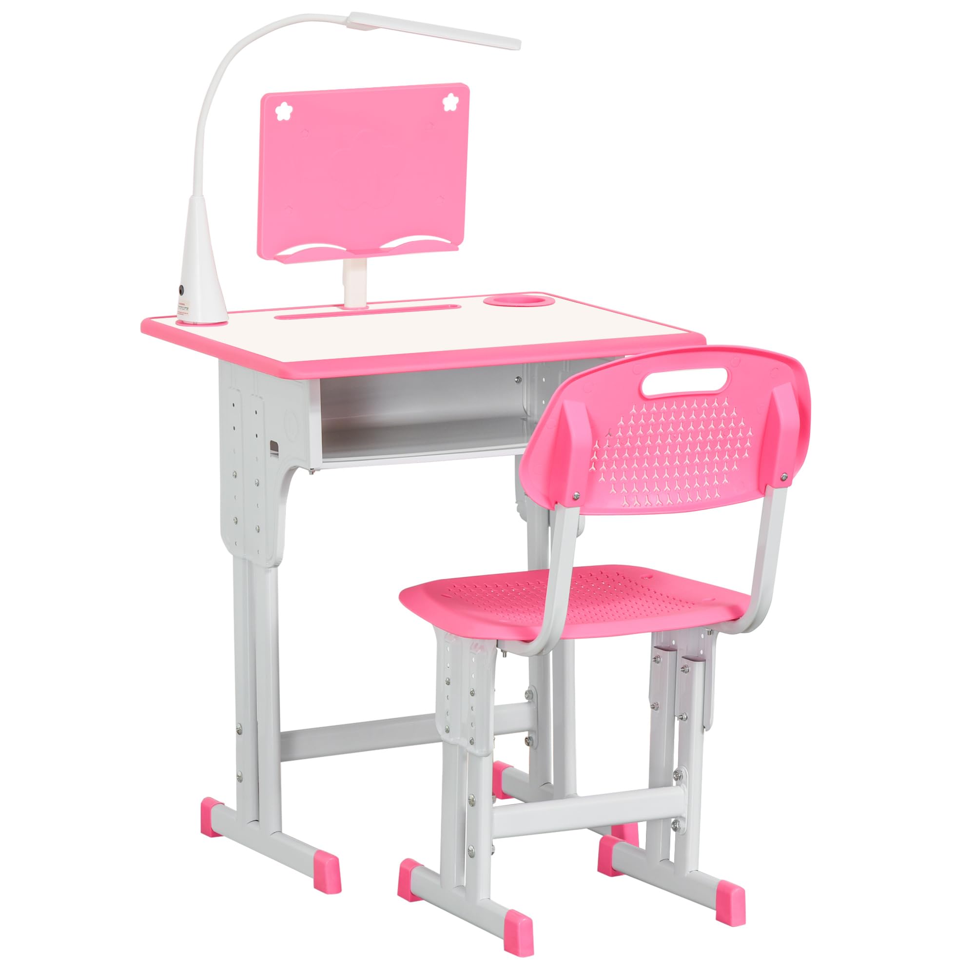 HOMCOM Kids Desk and Chair Set Adjustable Height Study Table Set - Pink