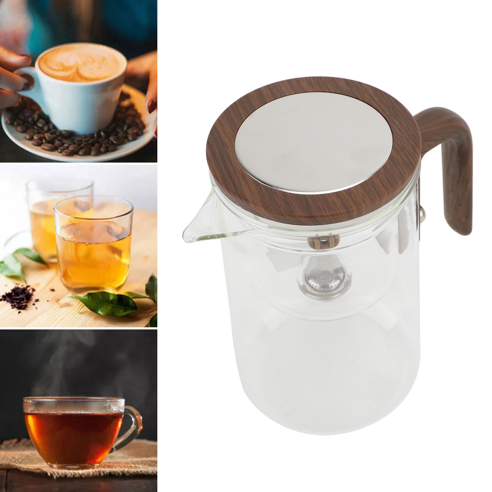 Yosoo Health Gear Glas-Teekanne mit Sieb, 800 Ml, Magnetische Wassertrennung, Transparenter Teebereiter mit Holzgriff und Sicherem Deckel