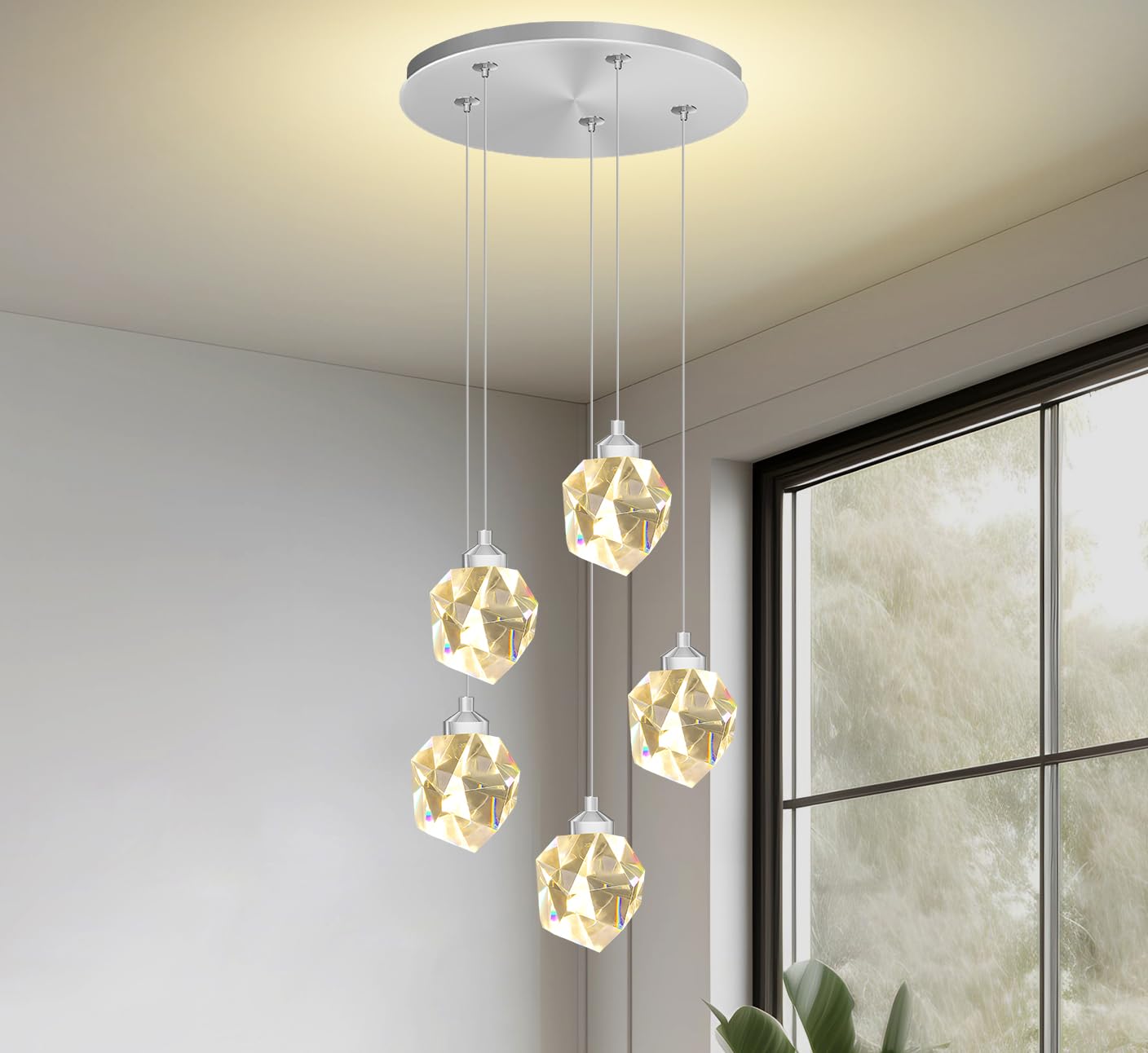 Modern LED Chrome Crystal Raindrop Chandeliers Adjustable Pendan