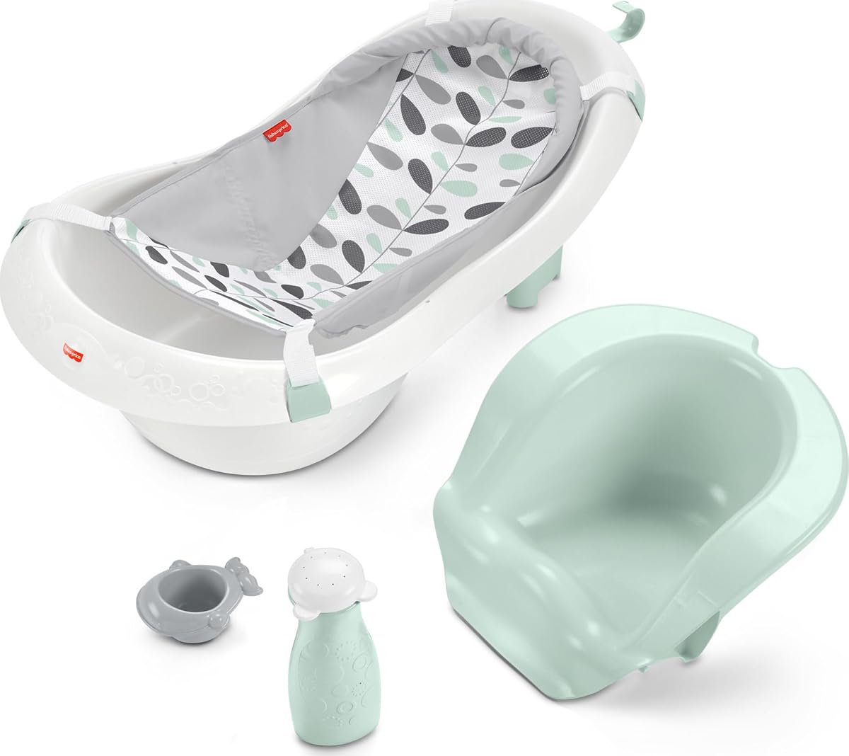 Baby to Toddler Bath 4-in-1 Sling ‘n Seat Tub with Removable Infant Support and 2 Toys, Climbing Leaves