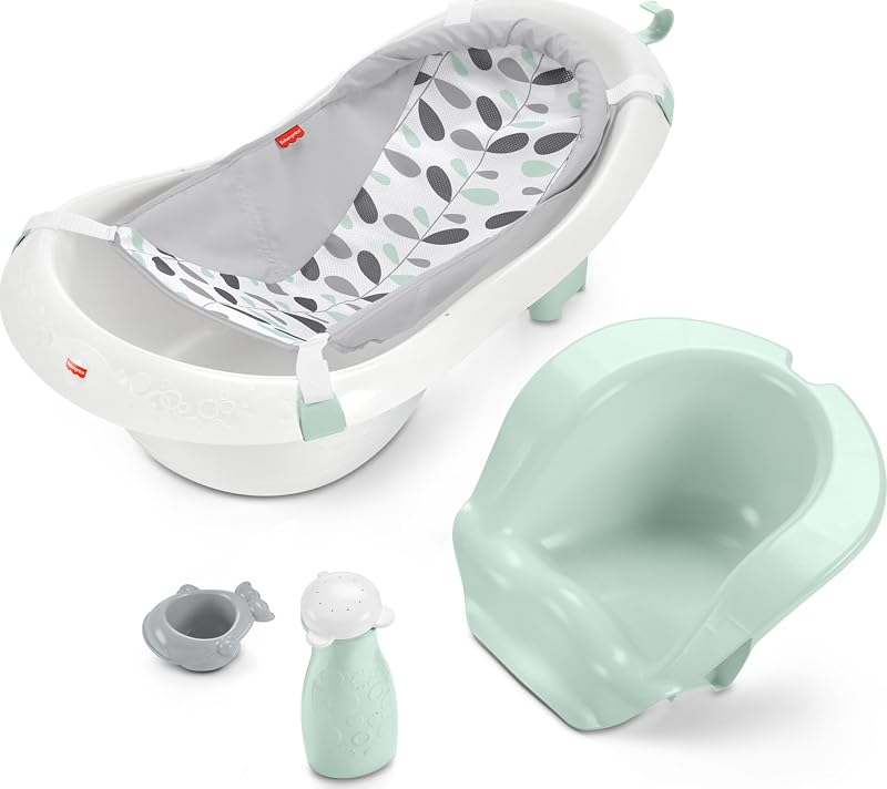 Baby to Toddler Bath 4-in-1 Sling ‘n Seat Tub with Removable Infant Support and 2 Toys, Climbing Leaves
