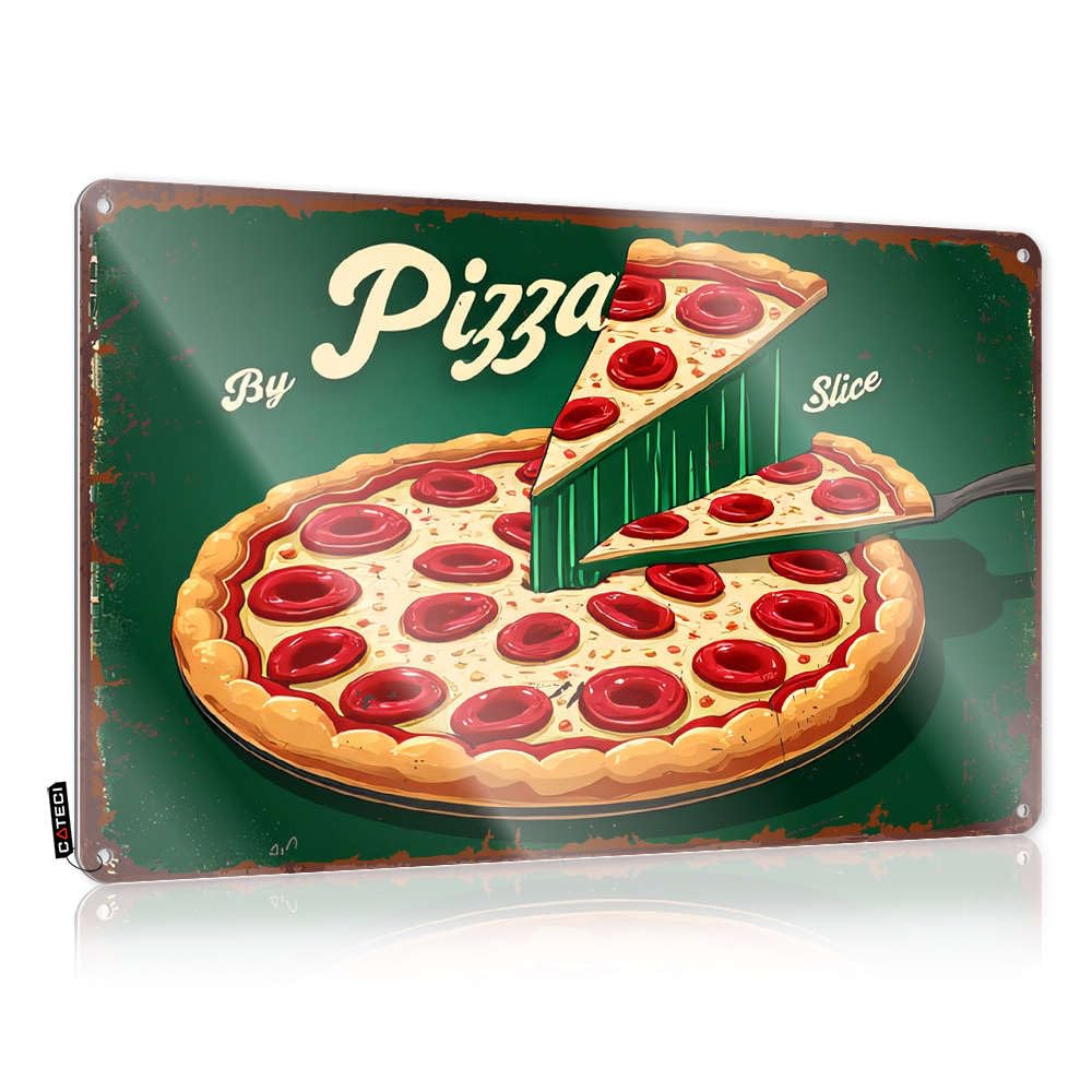 Tin Sign Wall Decor Slice Of Pepperoni Pizza Tin Sign Bar Rules Tin Metal Sign Tin Wall Decor(20X30CM)