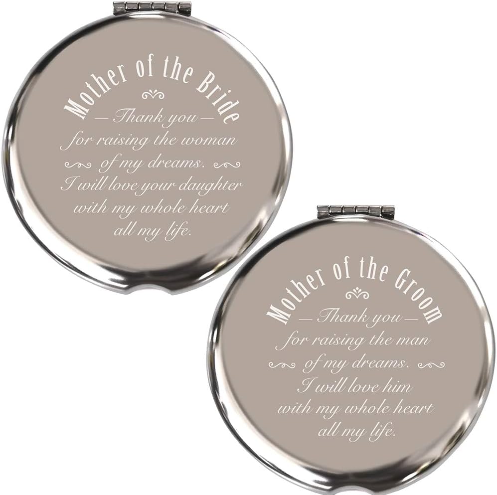 Blue LeavesMother of Bride and Groom, 2 Pieces,Unique Wedding Favor Gifts for Parents - Engagement Gifts for Mother in Law and Brides Mom-Makeup Mirror Silver