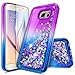 NageBee Case for Samsung Galaxy S6 Edge Plus w/[Full Coverage Screen Protector], Glitter Liquid Quicksand Waterfall Flowing Sparkle Bling Girls Cute Case -Purple/Blue