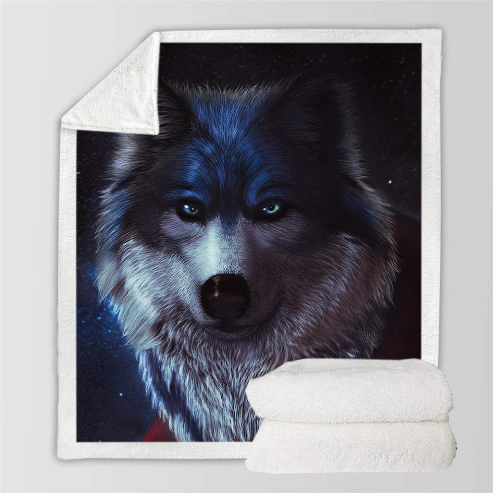 HGFHKL Wolf Art 3D Painting Fashionable Sherpa Throw Blanket Black Bed Blanket Crystal Velvet Front and Fuzzy Sherpa Back Throw Blanket-Olive_Green_150x200cm