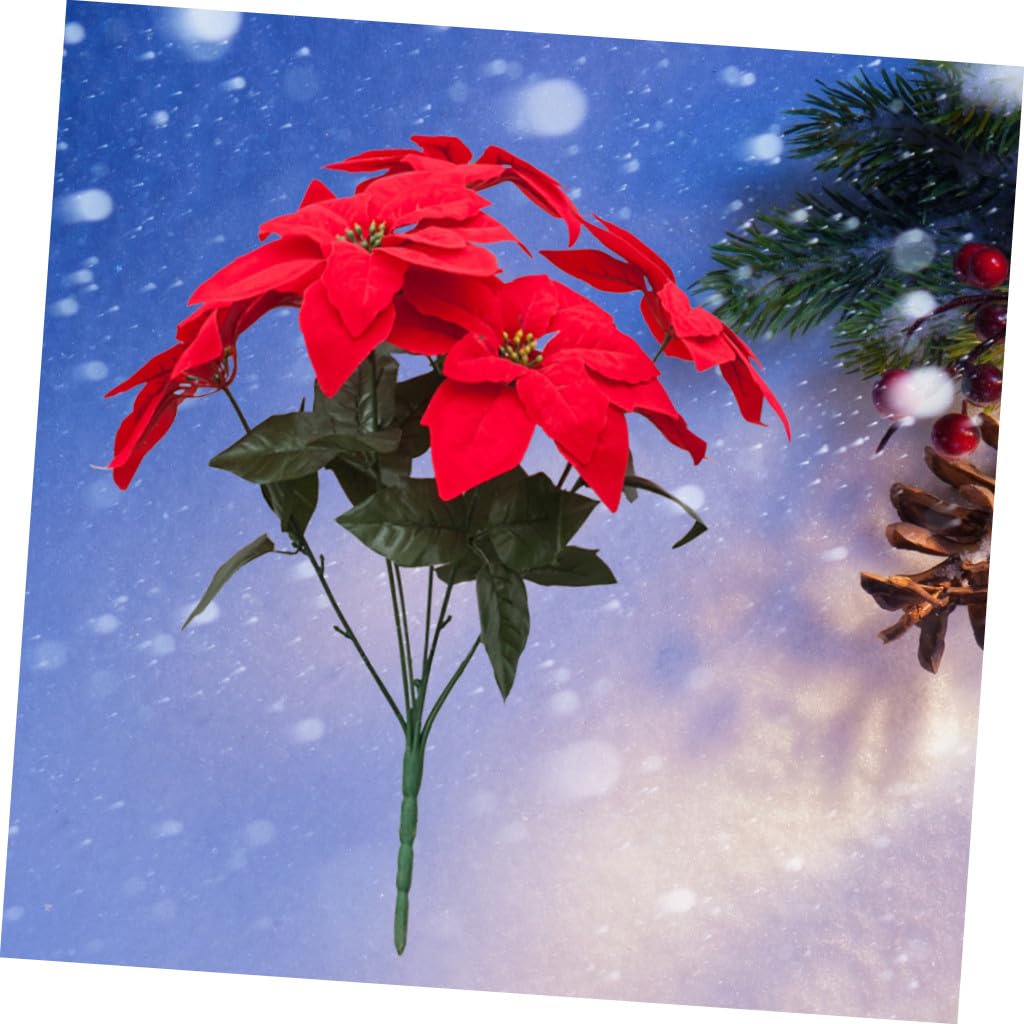 Ciieeo 2piezas Adornos Artificiales De Poinsettia para Decoración Navideña Cabezas De Flores Simuladas para Árboles y De Mesa para Especiales