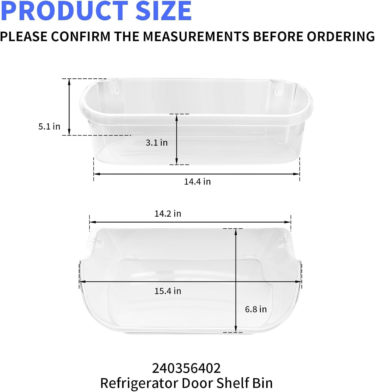 240356402 Refrigerator Door Bin Replacement Part Frigi.daire Side-By-Side Refrigerator Compatible with Frigidaire Refrigerator Door Shelf FFSS2615TS0 LFSS2612TF0 LFSS2612TE0 AP2549958 (2 Pack)